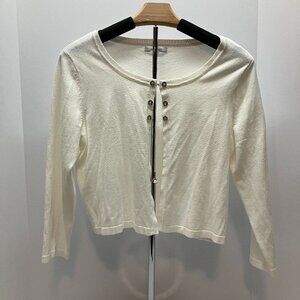 New York & Company white cropped 3/4 sleeve cardigan rhinestone buttons size M